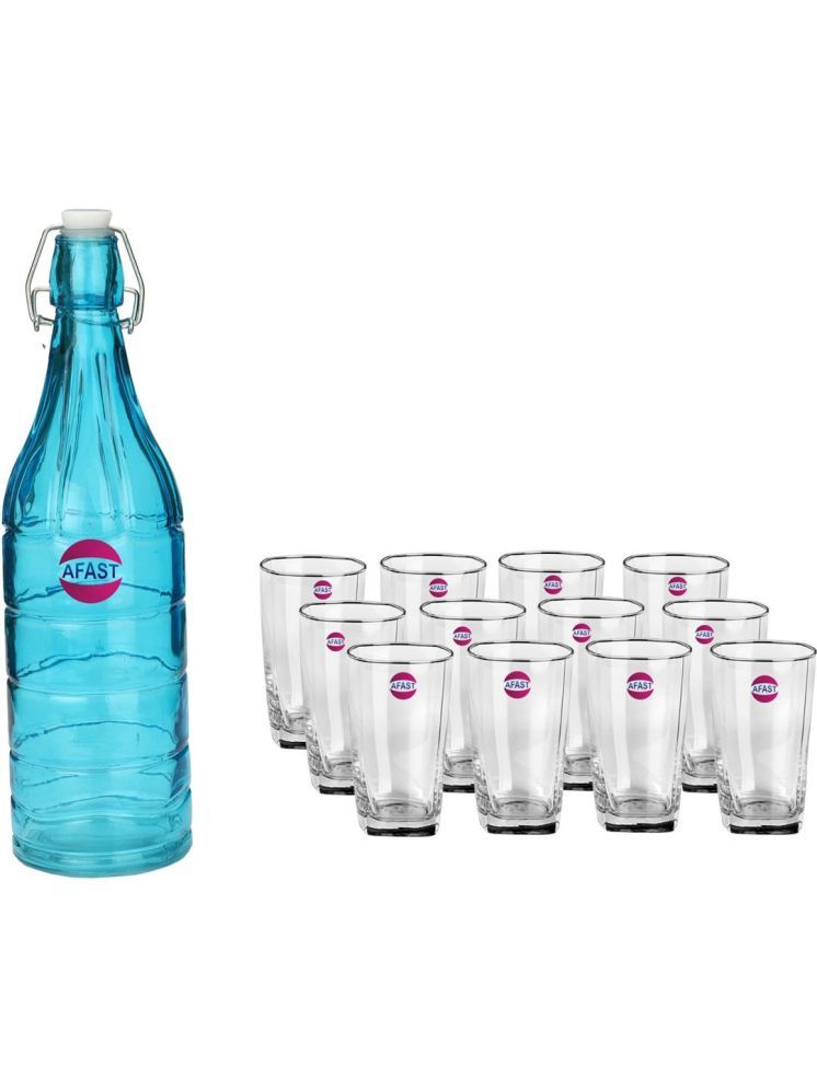     			1st Time Glass Serving Set with Bottle Multicolor Glass Fridge Water Bottle 350 mL ( Set of 13 )