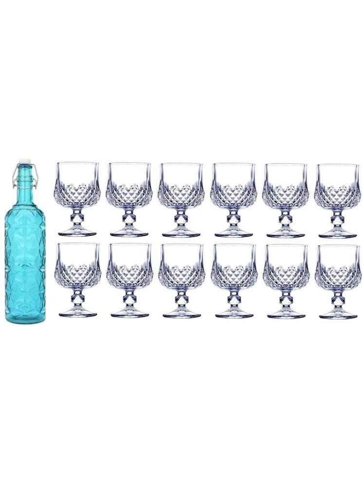     			1st Time Glass Serving Set with Bottle Blue Glass Fridge Water Bottle 150 mL ( Set of 13 )