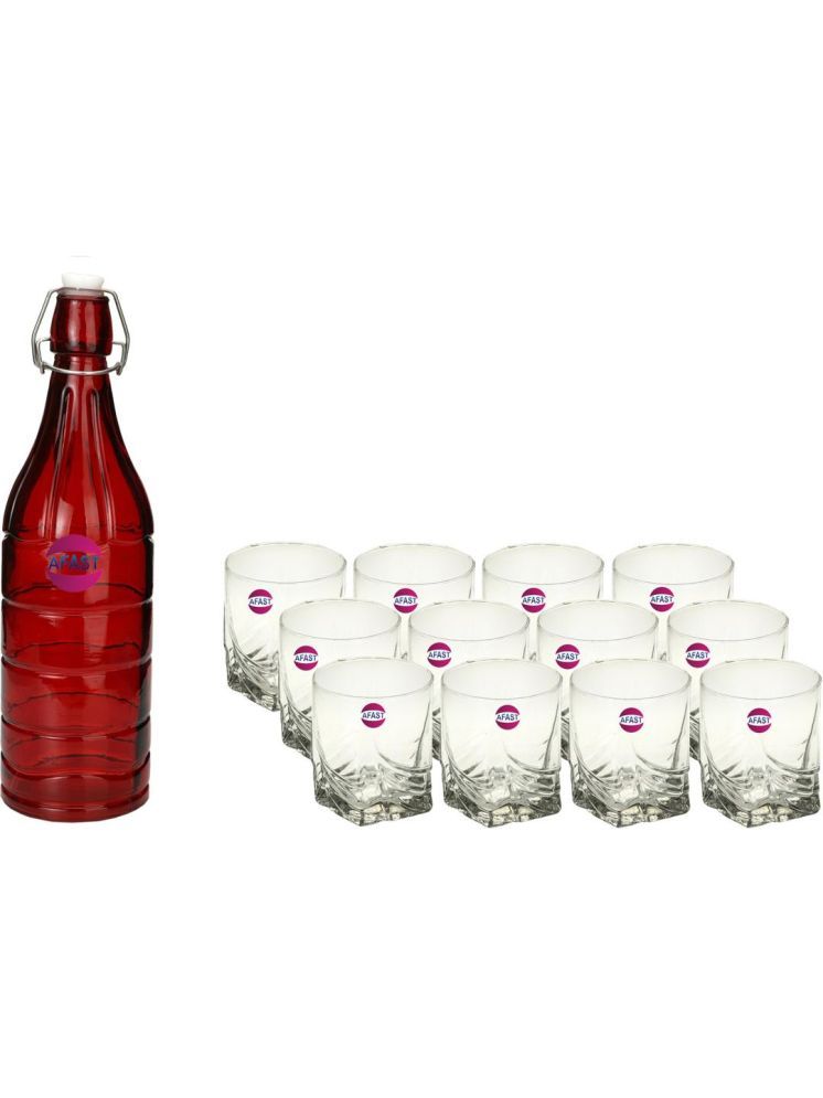     			1st Time Glass Serving Set with Bottle Multicolor Glass Fridge Water Bottle 250 mL ( Set of 13 )