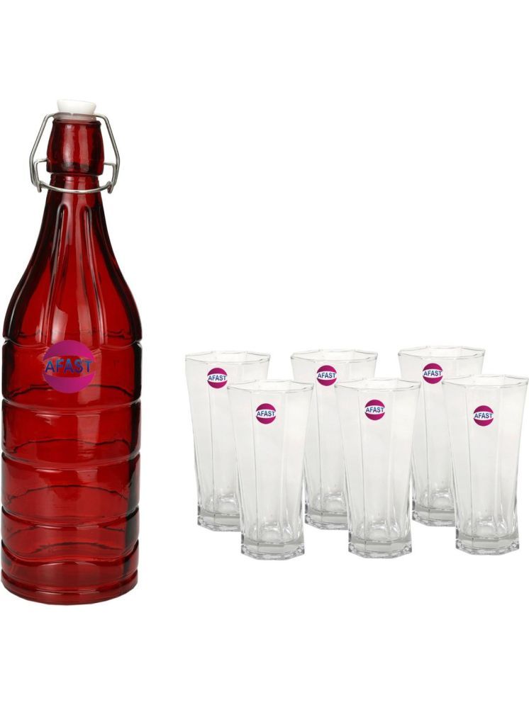     			1st Time Glass Serving Set with Bottle Multicolor Glass Fridge Water Bottle 200 mL ( Set of 7 )