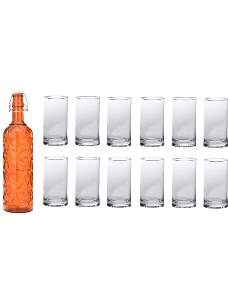     			1st Time Glass Serving Set with Bottle Orange Glass Fridge Water Bottle 300 mL ( Set of 13 )