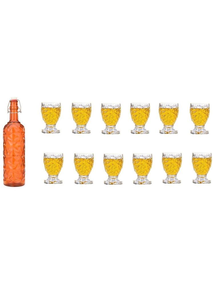     			1st Time Glass Serving Set with Bottle Orange Glass Fridge Water Bottle 150 mL ( Set of 13 )