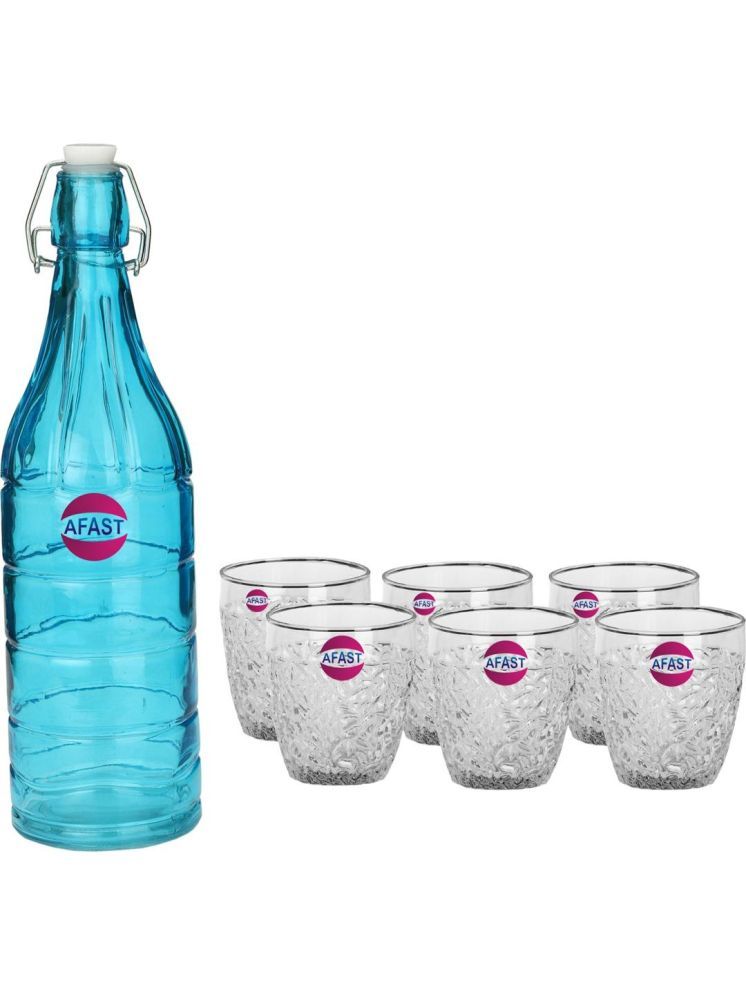     			1st Time Glass Serving Set with Bottle Multicolor Glass Fridge Water Bottle 200 mL ( Set of 7 )