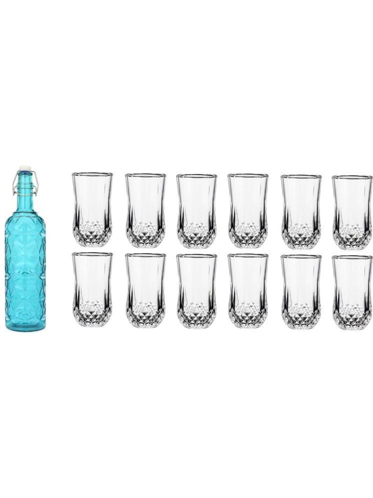     			1st Time Glass Serving Set with Bottle Blue Glass Fridge Water Bottle 350 mL ( Set of 13 )