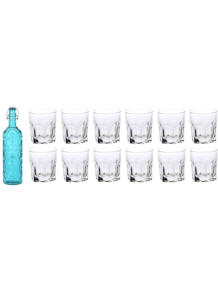     			1st Time Glass Serving Set with Bottle Blue Glass Fridge Water Bottle 250 mL ( Set of 13 )