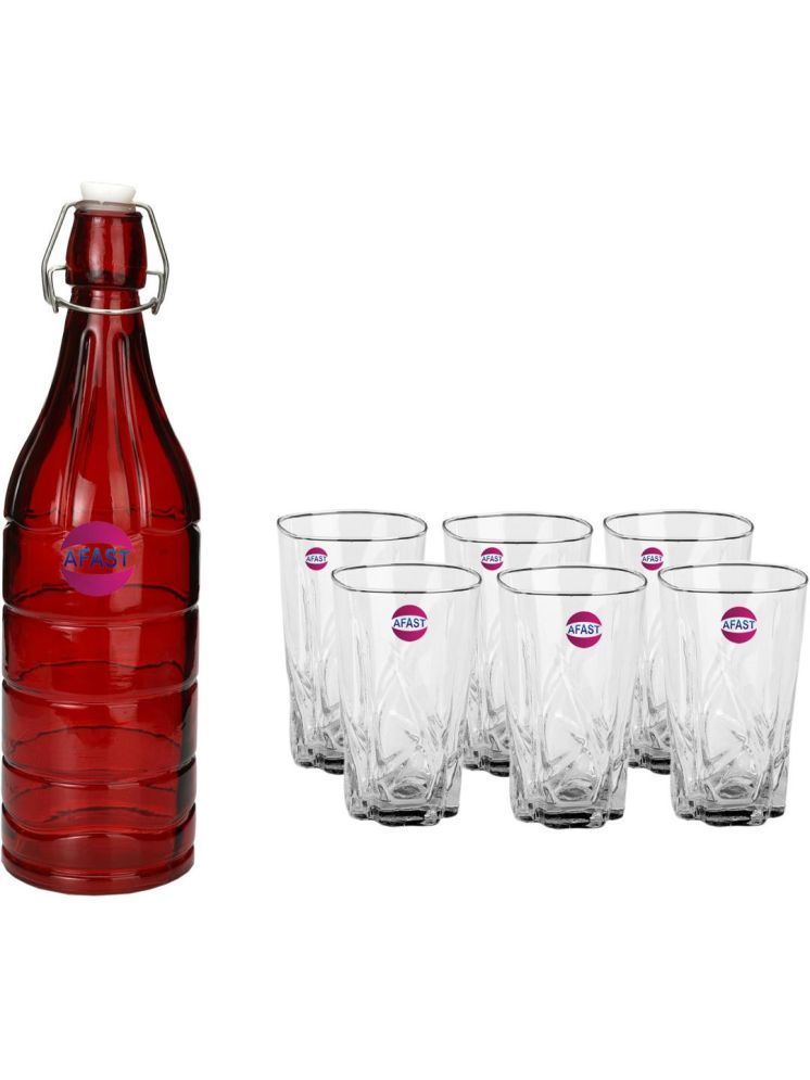     			1st Time Glass Serving Set with Bottle Multicolor Glass Fridge Water Bottle 270 mL ( Set of 7 )