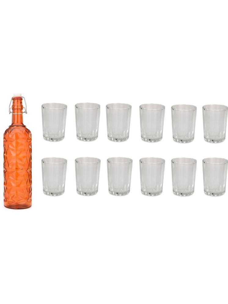     			1st Time Glass Serving Set with Bottle Orange Glass Fridge Water Bottle 200 mL ( Set of 13 )