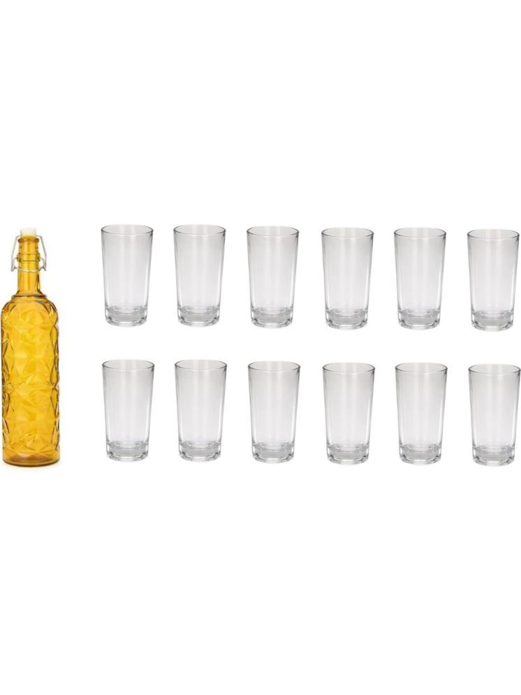     			1st Time Glass Serving Set with Bottle Yellow Glass Fridge Water Bottle 250 mL ( Set of 13 )