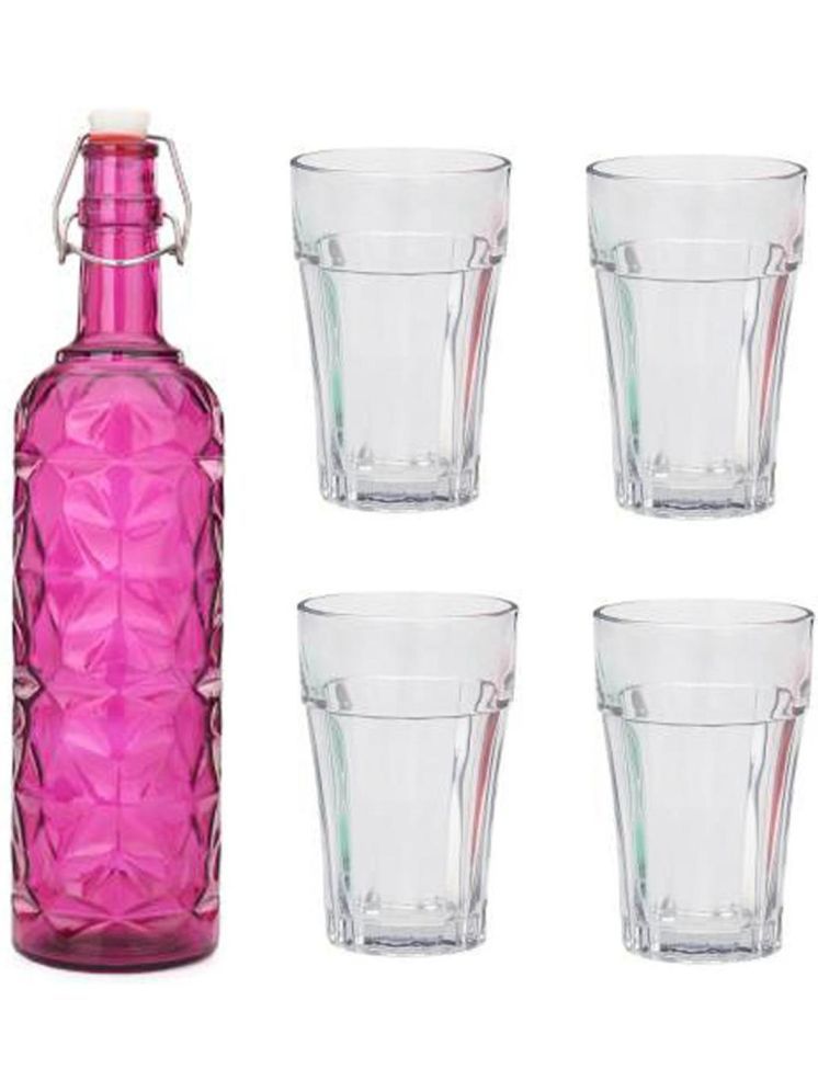     			1st Time Glass Serving Set with Bottle Pink Glass Fridge Water Bottle 150 mL ( Set of 5 )