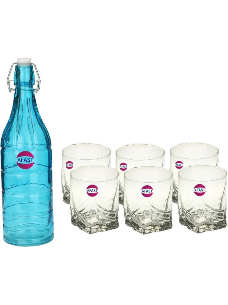     			1st Time Glass Serving Set with Bottle Multicolor Glass Fridge Water Bottle 250 mL ( Set of 7 )