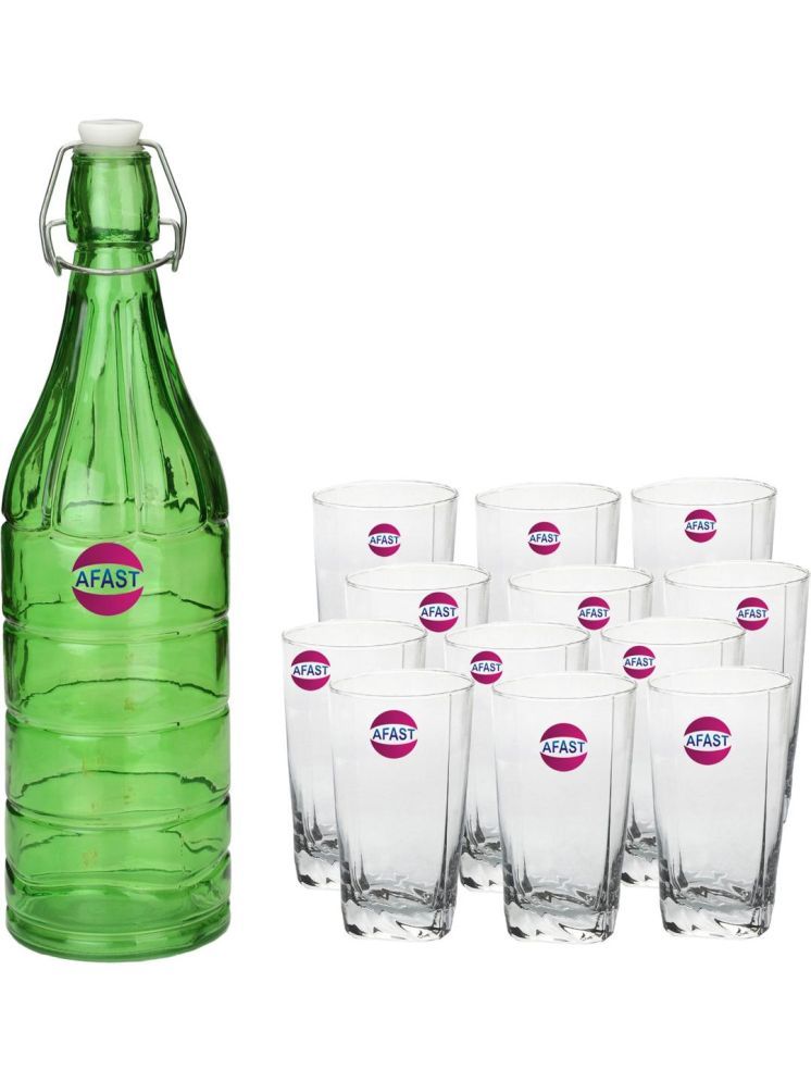     			1st Time Glass Serving Set with Bottle Multicolor Glass Fridge Water Bottle 300 mL ( Set of 13 )