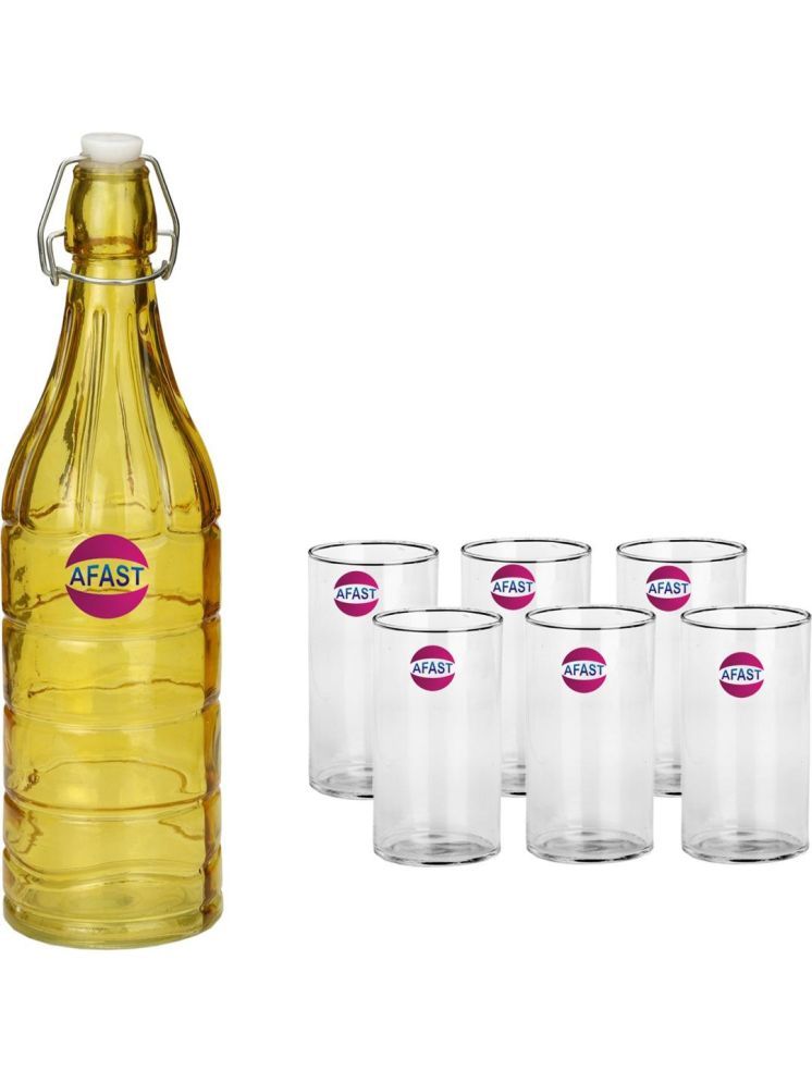     			1st Time Glass Serving Set with Bottle Multicolor Glass Fridge Water Bottle 270 mL ( Set of 7 )