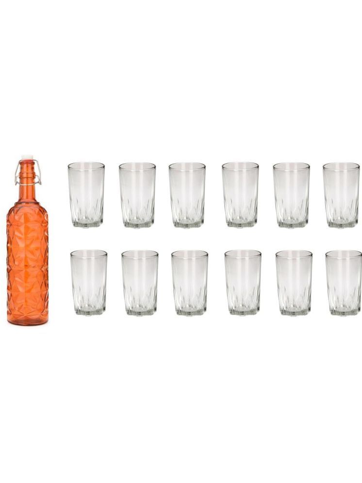     			1st Time Glass Serving Set with Bottle Orange Glass Fridge Water Bottle 200 mL ( Set of 13 )