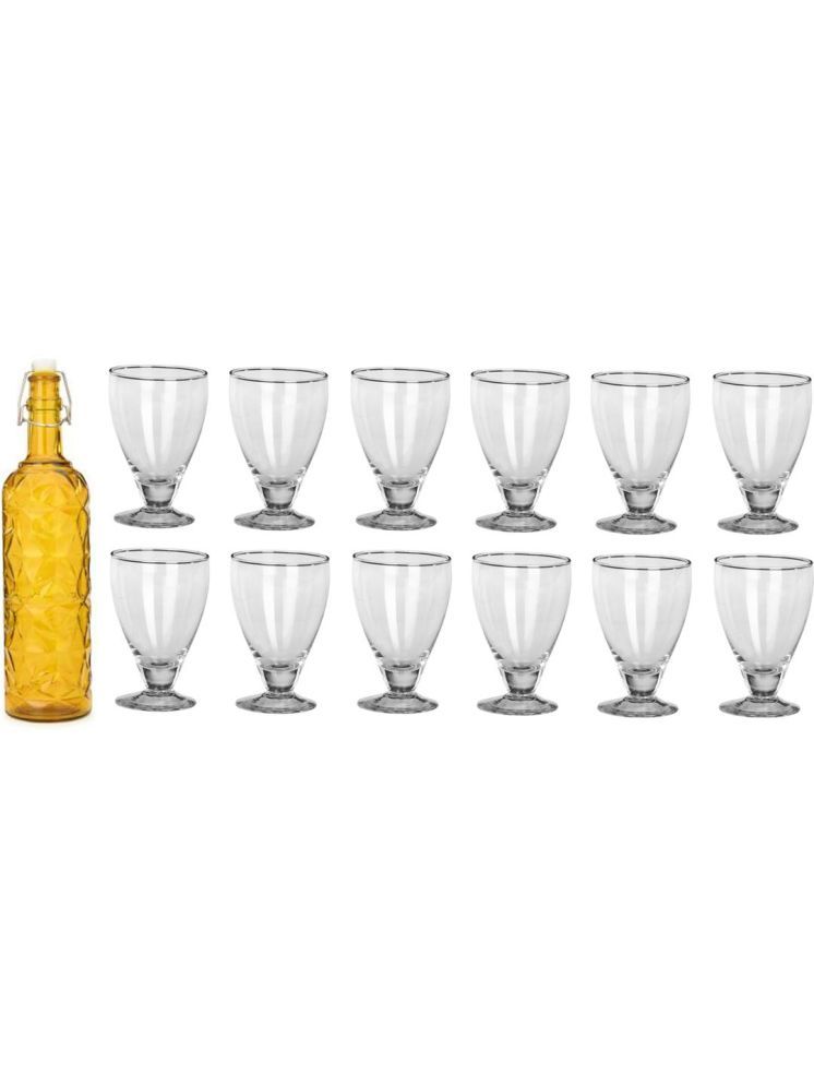     			1st Time Glass Serving Set with Bottle Yellow Glass Fridge Water Bottle 250 mL ( Set of 13 )