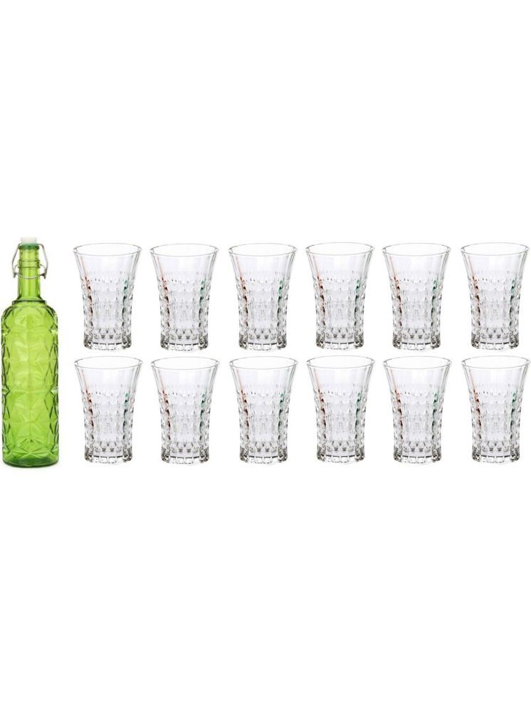     			1st Time Glass Serving Set with Bottle Green Glass Fridge Water Bottle 250 mL ( Set of 13 )