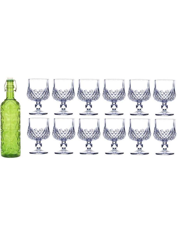     			1st Time Glass Serving Set with Bottle Green Glass Fridge Water Bottle 150 mL ( Set of 13 )