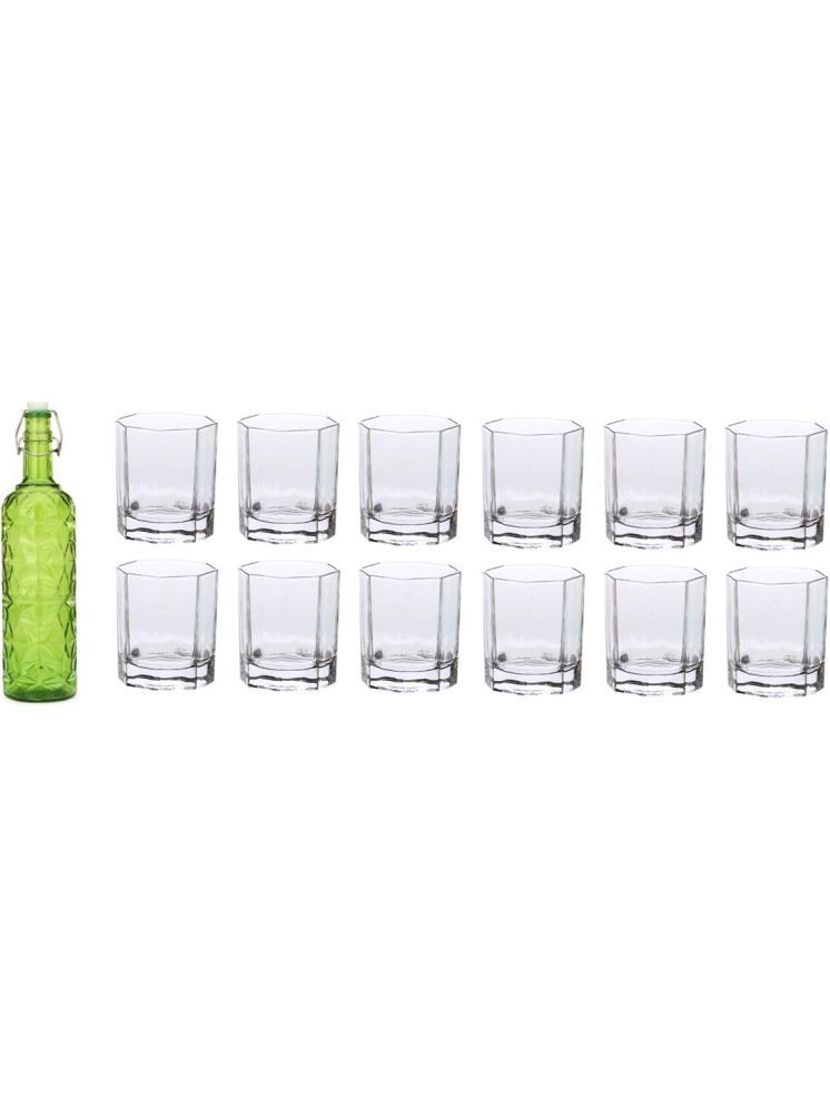     			1st Time Glass Serving Set with Bottle Green Glass Fridge Water Bottle 150 mL ( Set of 13 )