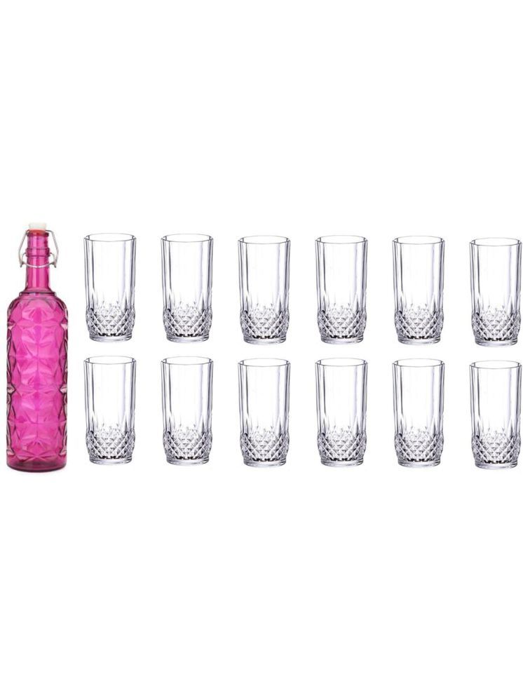     			1st Time Glass Serving Set with Bottle Pink Glass Fridge Water Bottle 200 mL ( Set of 13 )