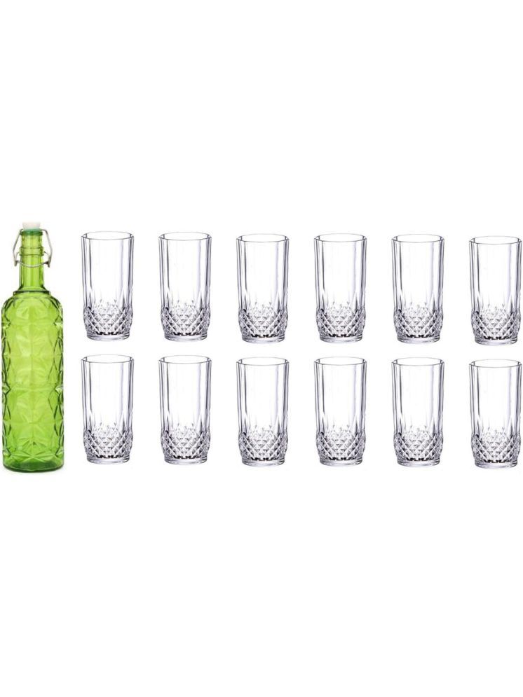     			1st Time Glass Serving Set with Bottle Green Glass Fridge Water Bottle 200 mL ( Set of 13 )