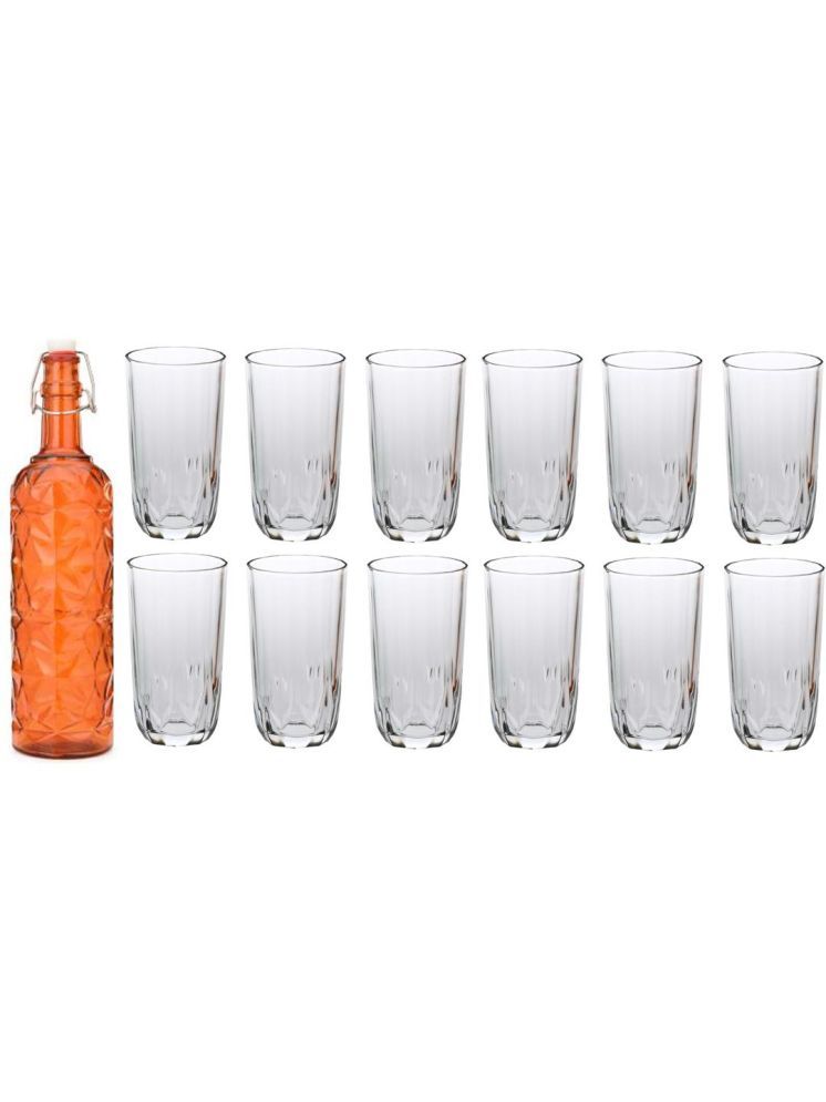     			1st Time Glass Serving Set with Bottle Orange Glass Fridge Water Bottle 300 mL ( Set of 13 )