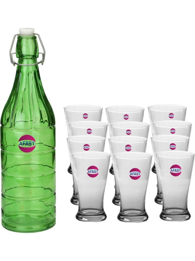     			1st Time Glass Serving Set with Bottle Multicolor Glass Fridge Water Bottle 300 mL ( Set of 13 )