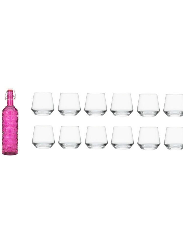     			1st Time Glass Serving Set with Bottle Pink Glass Fridge Water Bottle 350 mL ( Set of 13 )