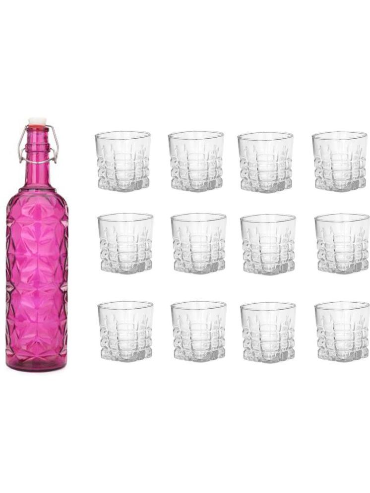     			1st Time Glass Serving Set with Bottle Pink Glass Fridge Water Bottle 200 mL ( Set of 13 )