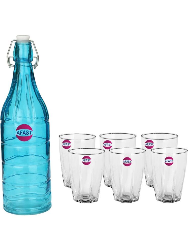     			1st Time Glass Serving Set with Bottle Multicolor Glass Fridge Water Bottle 300 mL ( Set of 7 )