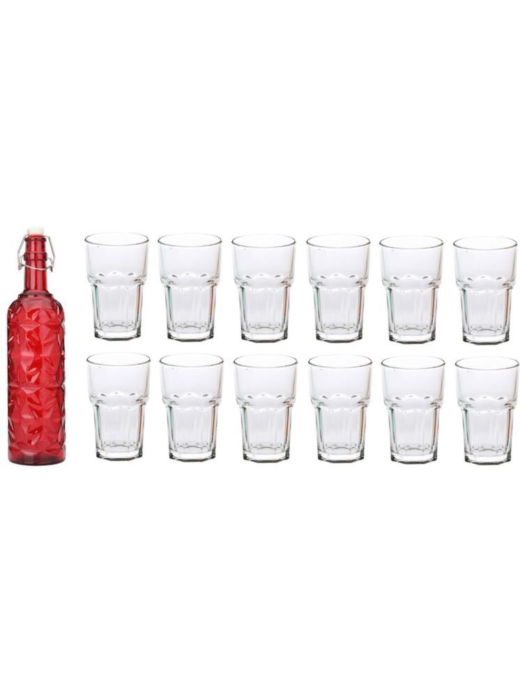     			1st Time Glass Serving Set with Bottle Red Glass Fridge Water Bottle 300 mL ( Set of 13 )