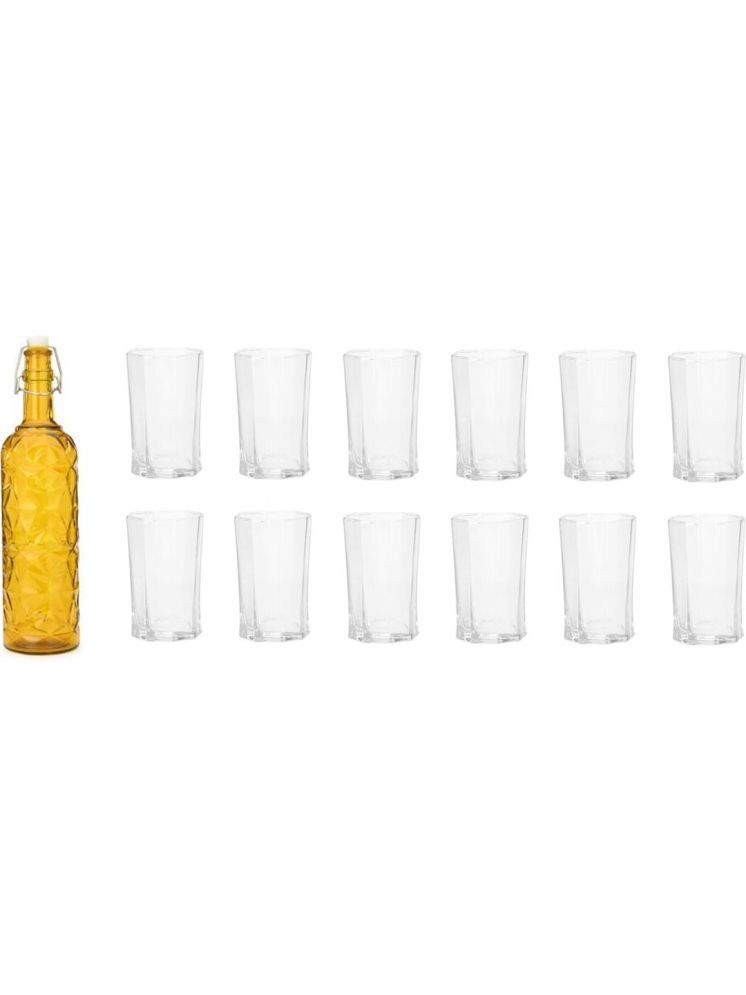     			1st Time Glass Serving Set with Bottle Yellow Glass Fridge Water Bottle 200 mL ( Set of 13 )