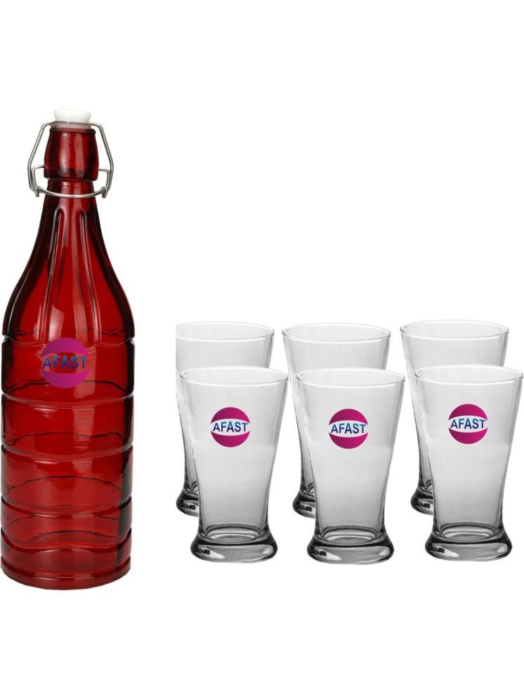     			1st Time Glass Serving Set with Bottle Multicolor Glass Fridge Water Bottle 300 mL ( Set of 7 )