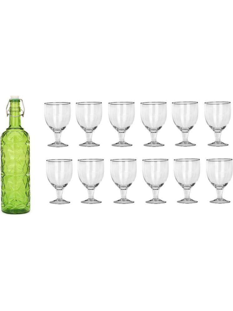     			1st Time Glass Serving Set with Bottle Green Glass Fridge Water Bottle 200 mL ( Set of 13 )