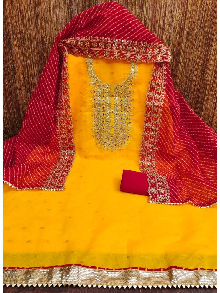     			ALSHOP Unstitched Chanderi Embroidered Dress Material - Yellow ( Pack of 1 )