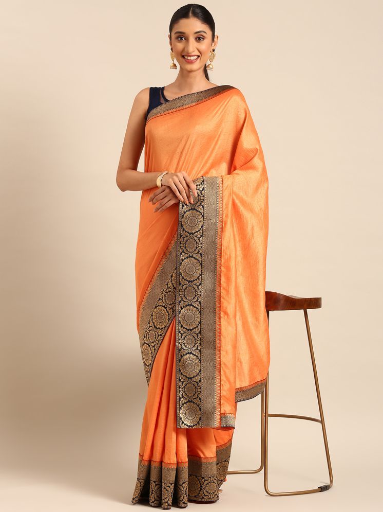     			Aishwarya Art Silk Embellished Saree With Blouse Piece - Orange ( Pack of 1 )