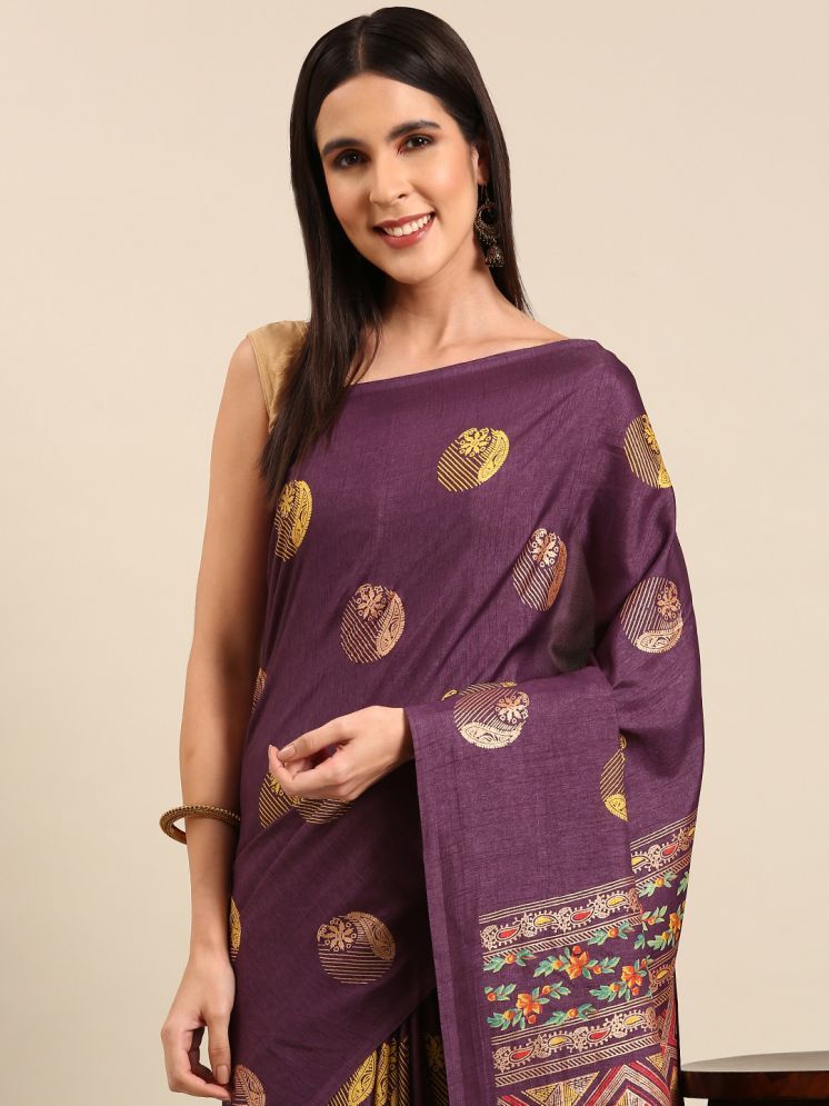     			Aishwarya Art Silk Printed Saree With Blouse Piece - Purple ( Pack of 1 )