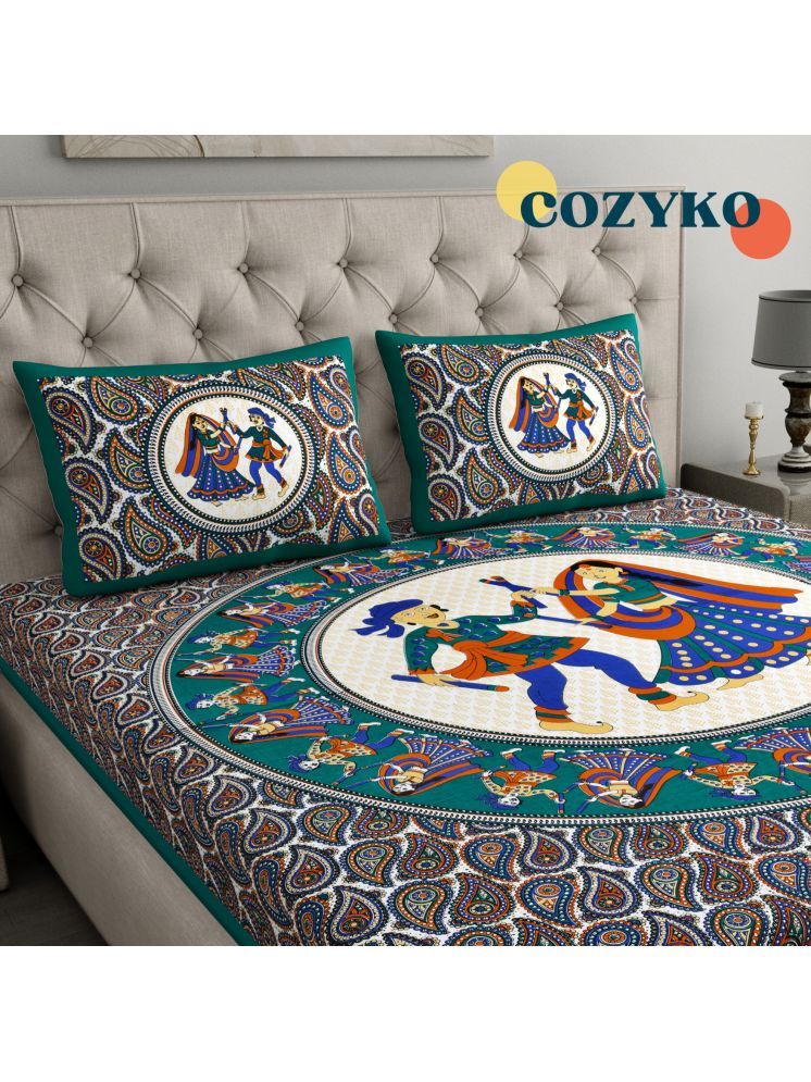     			COZYKO Cotton Ethnic 1 Double with 2 Pillow Covers - Multicolor