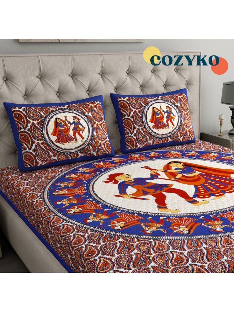     			COZYKO Cotton Ethnic 1 Double with 2 Pillow Covers - Multicolor