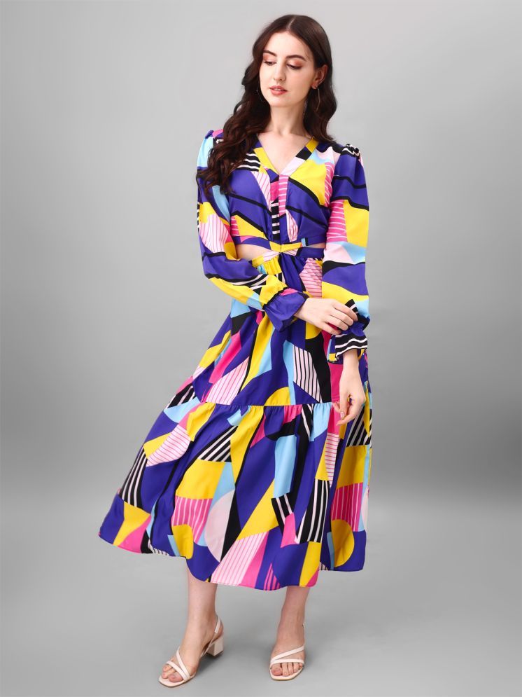     			Femvy Polyester Printed Midi Women's Cut Out Dress - Multicolor ( Pack of 1 )