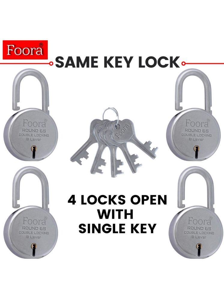     			FortiLock 65mm Steel Round Padlocks | Set of 4 | Includes 5 Keys | Heavy-Duty Security