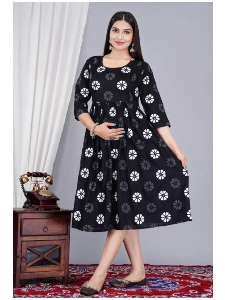     			Gobya Rayon Printed Anarkali Women's Kurti - Black ( Pack of 1 )