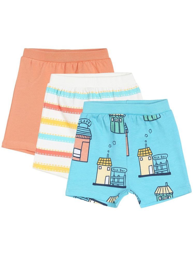     			Miniklub Baby Boys  Thigh Length Knit Shorts, Pack of 3 (Peach/White/Blue Color)