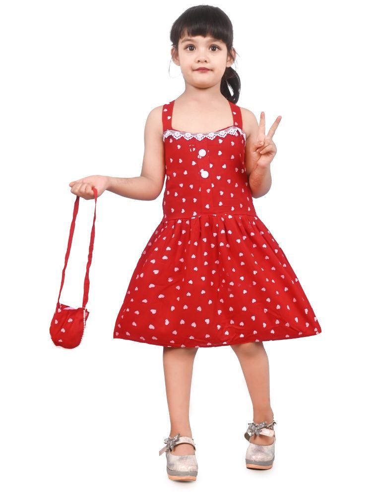     			NIPU CREATION Red Cotton Blend Girls Frock ( Pack of 1 )