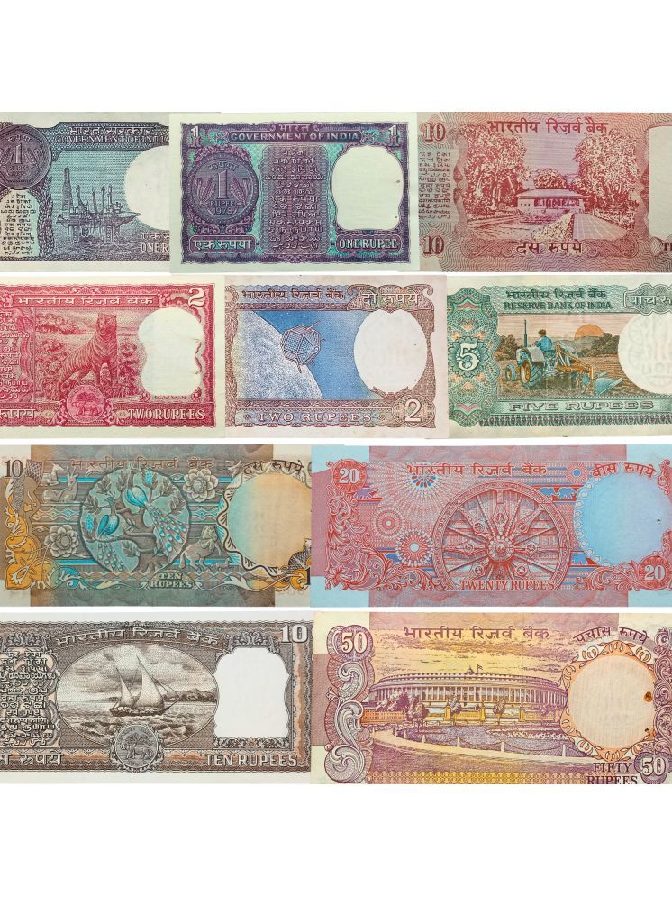     			NOTAPHILY Rare Authentic Vintage Set of 1,2,5,10,20,50 Rupees (10 Pieces SET) in UNC Condition