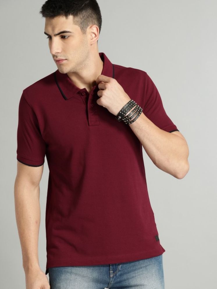     			REDESIGNWEBGO Cotton Blend Regular Fit Solid Half Sleeves Men's Mandarin Collar T-Shirt - Maroon ( Pack of 1 )