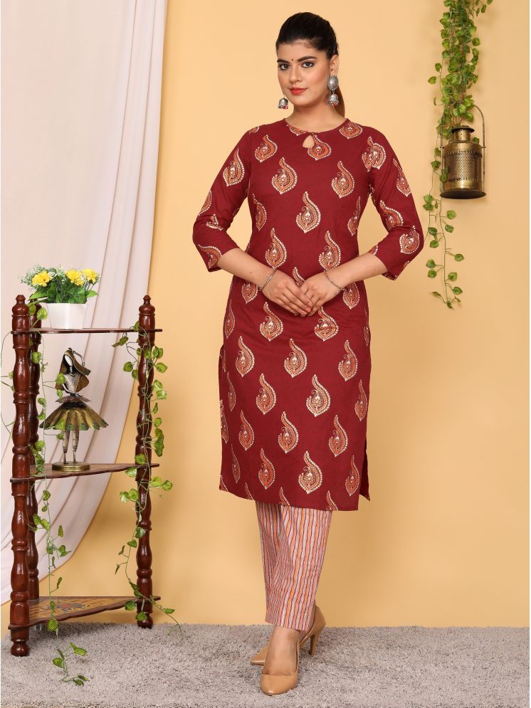     			Sarli Cotton Printed Kurti With Pants Women's Stitched Salwar Suit - Red ( Pack of 1 )