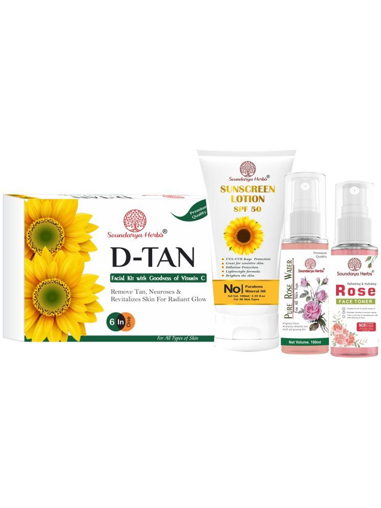     			Soundarya Herbs D Tan Facial Kit, Pure Rose Water , Rose Toner & SPF Lotion Skin Tanning Remover combo Pack