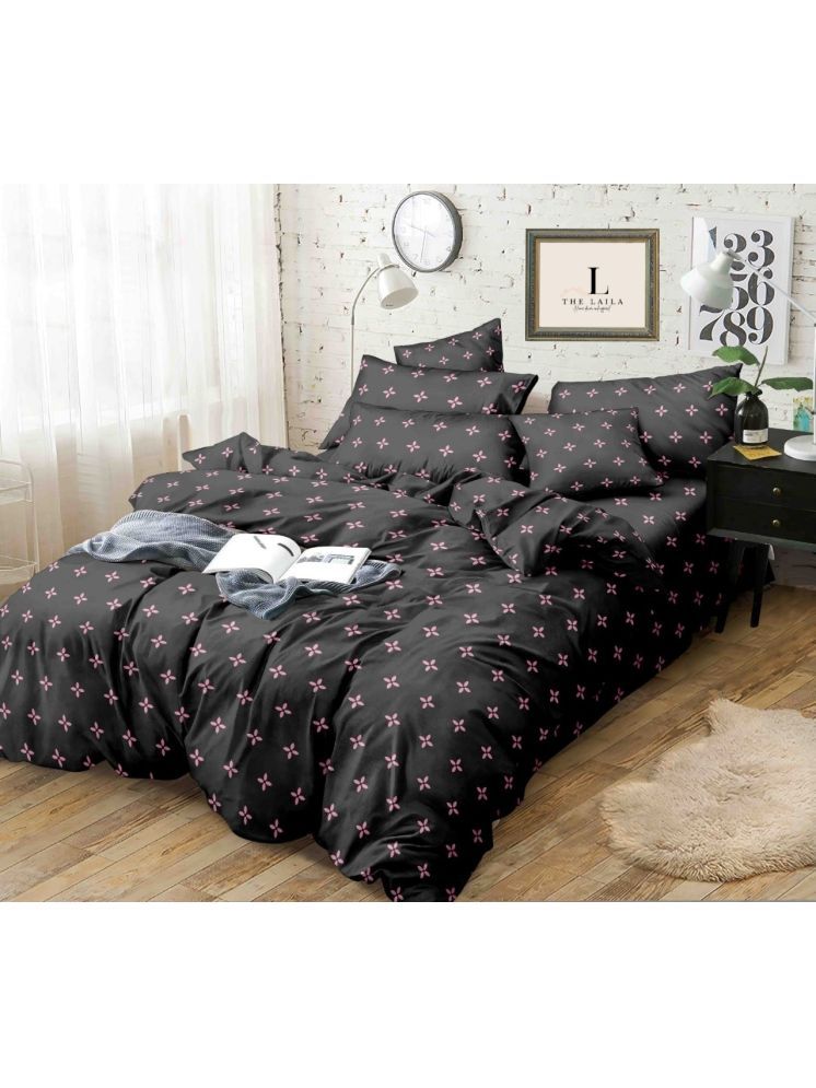     			THE LAILA Glace Cotton Geometric Printed 1 Double Queen with 2 Pillow Covers - Charcoal