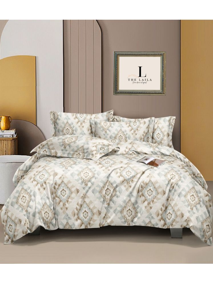     			THE LAILA Glace Cotton Geometric Printed 1 Double Queen with 2 Pillow Covers - Cream