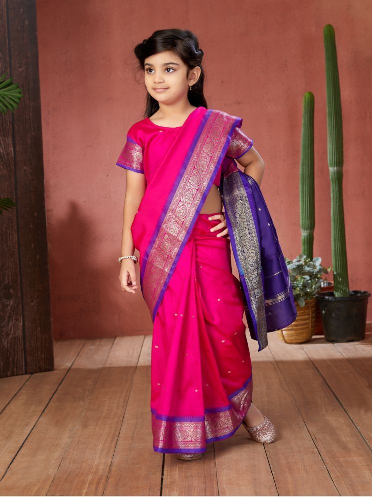     			Aarika - Pink Silk Girls Saree ( Pack of 1 )