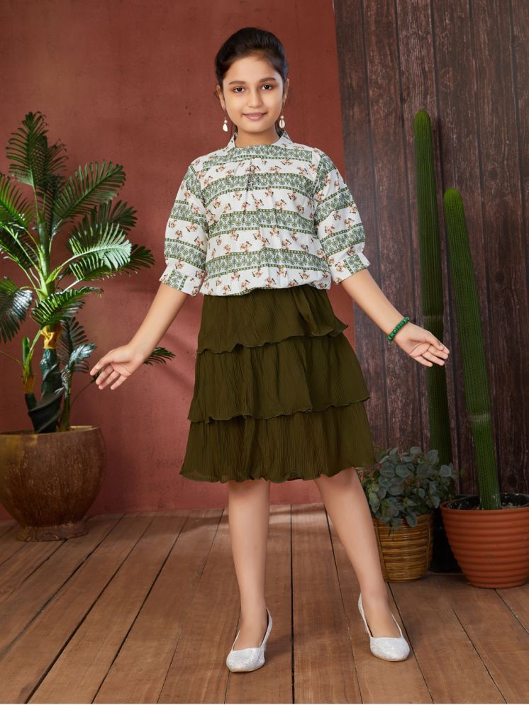     			Aarika Pack of 1 Girls Crepe Top With Skirt ( White & Green )